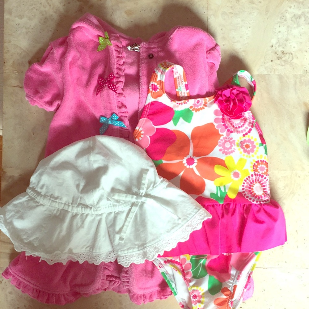 18-24 Girls swim set Gymboree suit Gap Hat coverup